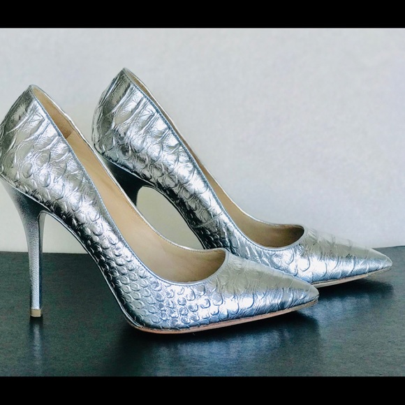 Brian Atwood Silver Croco Beauty Heels - Picture 1 of 11